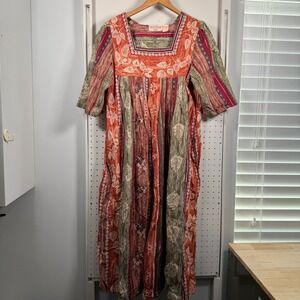 The Vermont Country Store Muumuu Dress Multi Printed Kaftan Retro Western Large